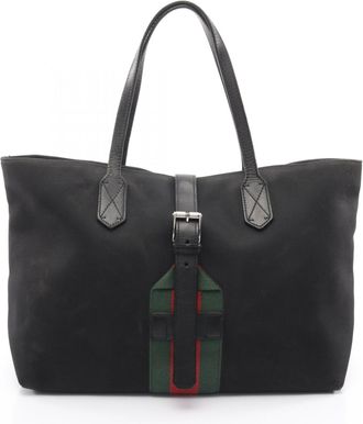 Gucci Black Green Red Color Canvas Leather Tote Bag (Pre-Owned)