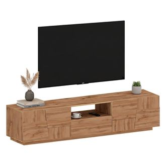 Dmora Dmora - Mueble Tv Vanni, Aparador Bajo De Sal&oacute;n Con 4 Puertas Y 1 Caj&oacute;n, Base Para Mueble Tv, 220x44h46 Cm, Roble, Con Embalaje Reforzado