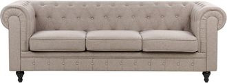 Beliani Sofa 3 Seater CHESTERFIELD Fabric Taupe