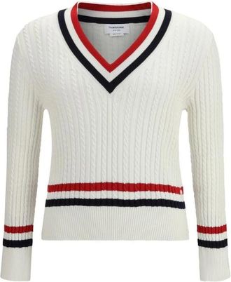 Thom Browne V-hals Katoenen Trui - Heren - Truien - Wit - Maat: M Katoen