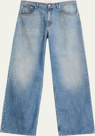 ERL Mens Faded Denim Wide-Leg Jeans
