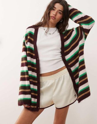 Monki Cardigan oversize in maglia soffice a righe lilla-Viola