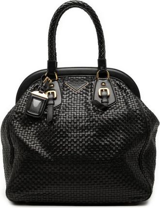 Prada Pre-owned Prada Goatskin Woven Madras Frame Tote Ladies L1AYC71TYUBJQMAO