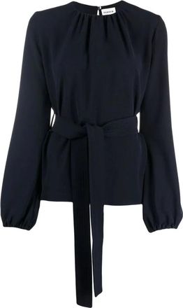 P.A.R.O.S.H. Blouse met strikceintuur - Dames - Blouses - Blauw - L - Polyester - Overhemden