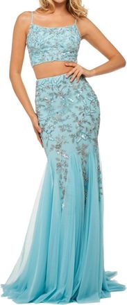 Sherri Hill Two-Piece Mermaid Gown In Light Blue