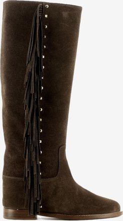 Via Roma 15 Stivali Velour con frange e borchie marroni