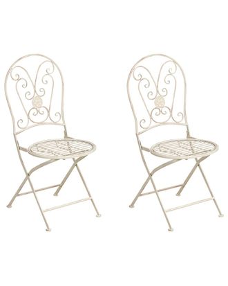 Beliani Conjunto de 2 sillas de jard&iacute;n plegable Metal Beige claro