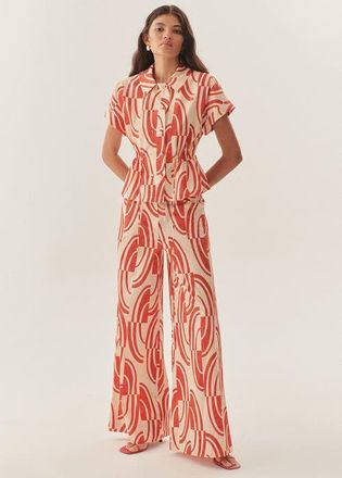 Exquise Sara Abstract Print Cotton Wide Leg Pants in Red And White at Nordstrom, Size X-Large