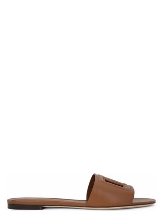 シューズ・サンダルその他 DOLCE & GABBANA Woman Flat sandals Brown CQ0436AY329 81236 Calfskin sliders with DG logo in Brown for Women