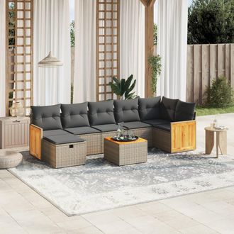 vidaXL Vidaxl - Set De Sof&aacute;s De Jard&iacute;n 8 Pzas Y Cojines Rat&aacute;n Sint&eacute;tico Gris