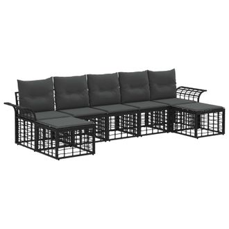 vidaXL Conjunto De Sof&aacute;s De Exterior 7 Pcs Negro Y Gris Oscuro Vidaxl