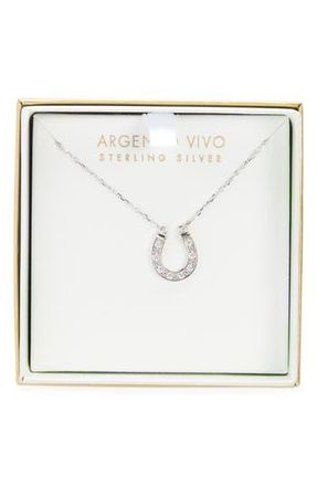 Argento Vivo Pav&eacute; Crystal Horseshoe Pendant Necklace in Silver at Nordstrom Rack