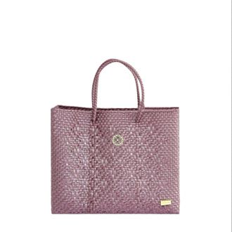Lola's Bag Womens Regular Woven Long Metal Strap Crossbody Tote Bag In Old Pink