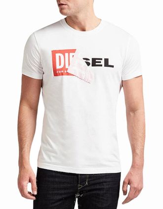 Diesel Mens DIESEL T DIEGO QA Mens T Shirt Short Sleeve Crew Neck Slim Fit Casual Cotton Tee - White - Size: 40