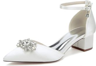 Generic Womens Shoes Evening Low Heel Bridal Wedding Pumps Satin Chunky Heels Prom Party Dress Pumps 4.5Cm,Ivory,5 UK