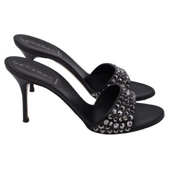 Casadei Crystal-Embellished Slide Sandal Heels in Black Leather
