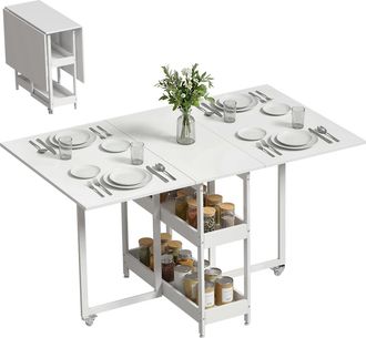 OEM Tavolo Da Pranzo Pieghevole Con Rotelle E Contenitore Bianco