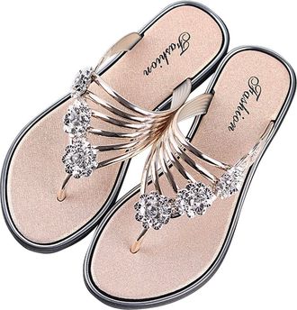 Generic Sparkly Sandals for Women,Womens Ladies Sandals Glitter Sliders Summer Thong Sandal Flat Sandal for Women Sparkly Shoes Flip-Flop,Beach Pool Shoes Non