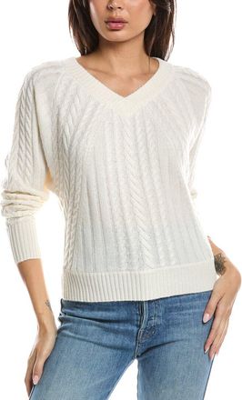 Fort&eacute; Cashmere Diagonal Cable V-Neck 100% Cashmere Sweater