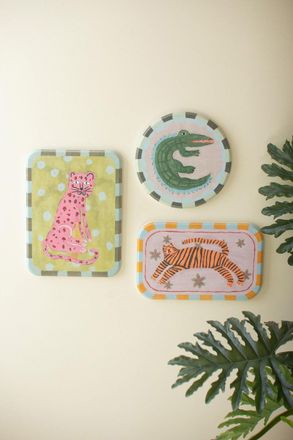 Kalalou Set Of Three Painted ChildrenS Art Animal Prints