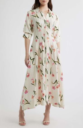CeCe by Cynthia Steffe Print Puff Sleeve Maxi Dress in New Ivory at Nordstrom, Size X-Small