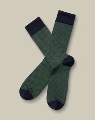 CHARLES TYRWHITT Herringbone Socks - Green Size 6-10 by Charles Tyrwhitt