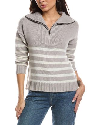 The Cashmere Project The Cashmere Project Striped Quarter Zip Mock Neck Cashmere Sweater