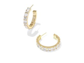 Kendra Scott Jamie Hoop Womens Earrings Earring Gold White CZ, Brass/Cubic Zirconia