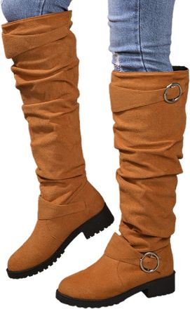 Generic Plus Size Women Womens Cowboy Knee-High Boots Toe Walking Chelsea Easy Clean Block Heel Rainy Days Commute, Office Lightweight Grip Sole Hiking (40) O