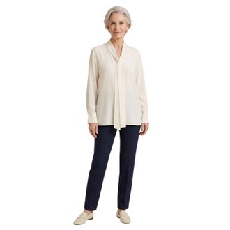 HUGO BOSS Damesblouse met lange mouwen en strik in de hals (Wit)