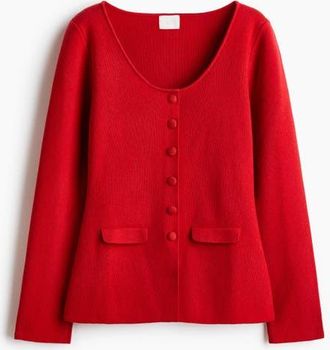 H&M Scoop-neck Rib-knit Cardigan in Red at Nordstrom, Size Xx-Large