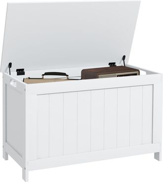 HOMCOM Storage Chest with 2 Safety Hinges - Storage Bench for Living Room - White | TJ Hughes