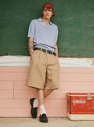 Djab Mens Pleated soft twill Bermuda Shorts Loose fit