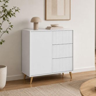 Dmora Aparador Lemihapa, Alacena 3 Cajones, Apertura Abatible, Corredera, Una Puerta, 91x40x98h Cm Blanco