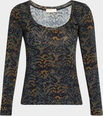 Ulla Johnson Aris Printed Long-Sleeve Jersey Top