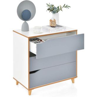 Costway Costway - C&oacute;moda De 3 Cajones, Mesitas De Noche, C&oacute;moda Moderna Con Asas Integradas, Dispositivo Antivuelco, Armario Auxiliar De C&oacute;moda Para Pasillo E