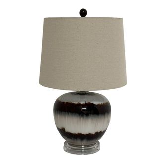 Hill Interiors Sepia Shadows Squat Linen Table Lamp in Brown
