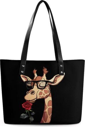 Generic Animal Glasses Giraffe Flowers Roses Tote Bags for Women Cute Shoulder Purses Handbags