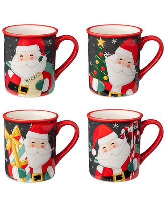 Certified International Christmas Whimsy Santa Set of 4 Mugs