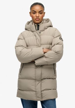Superdry Steppjacke SUPERDRY HOODED SPORTS PUFFER MID JKT, Damen, Gr. L, beige (winter twig beige), Web, Obermaterial: 100% Polyester, unifarben, relaxed fit, 