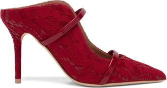 Malone Souliers 85 mm Maureen kalfsleren muiltjes met kant en hak - RED