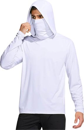 Generic UPF 50+ Mens Long Sleeve Tops with Hoodie Sun Protection Fishing Shirt with Mask UV Hooded Neck Gaiter Hoodie Outdoor Elastic Rash Running Sports Tops
