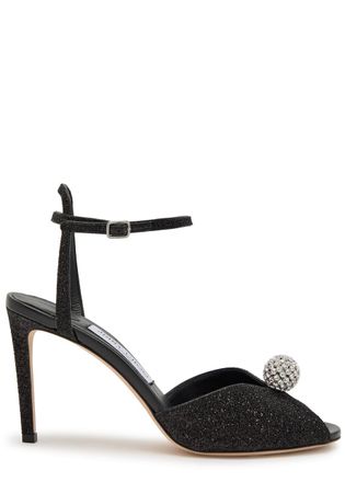 Jimmy Choo London Sacora 85 Glitter Metallic Leather Sandals - Black
