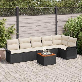 vidaXL Set Divano Da Giardino 7 Pcs Nero Poly Rattan - Vidaxl