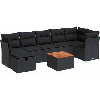 vidaXL Set De Sof&aacute;s De Jard&iacute;n Y Cojines 8 Piezas Rat&aacute;n Sint&eacute;tico Negro