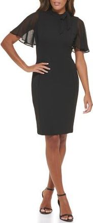 Calvin Klein Sheer Flutter Sleeve Sheath Dress in Black at Nordstrom Rack, Size 10