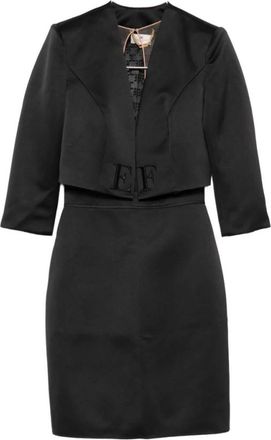Elisabetta Franchi Duchesse Satijnen Jurk met Tule Rug en Jasje - Dames - Korte kleedjes - Zwart - S - Satijn - Kleedjes