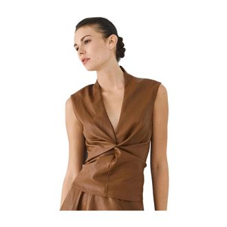 Access Fashion Bustier de piel sint&eacute;tica con detalle de nudo - Tops - Mujer - Marr&oacute;n - L