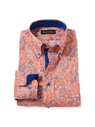 Paul Fredrick Comfort Stretch Non-iron Paisley Dress Shirt With Contrast Trim