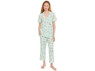 Bedhead Pajamas Short Sleeve Cropped Cotton Knit Pajama Set Womens Pajama Sets Lawn Games : LG (US 12-14), Cotton/Down/Elastane